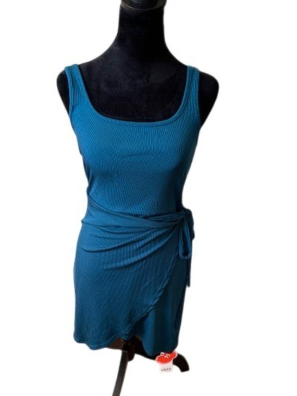 Cider Blue Tank Faux Wrap Ribbed Knit Dress NWT Med